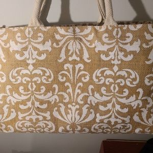 Natural & Cream Damask Jute Handbag